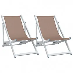 Сгъваеми плажни столове, 2 бр, кафяви, алуминий и Textilene