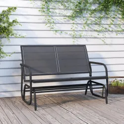 Градинска пейка черна 120,5x76x86,5 см текстилен и стомана