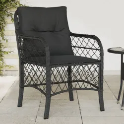 Градински столове с възглавници, 2 бр, черни, полиратан