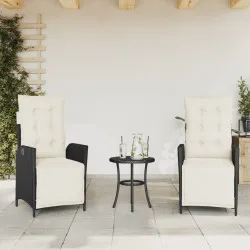 Накланящи градински столове с подложка 2 бр, черен, полиратан