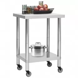 Кухненска работна маса с колелца 60x30x85 см неръждаема стомана