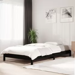 Стифиращо легло, черно, 100x200 см, борово дърво масив