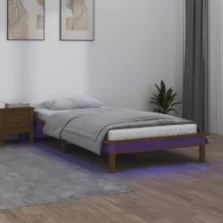 Рамка за легло с LED меденокафява 90x200 см масивно дърво