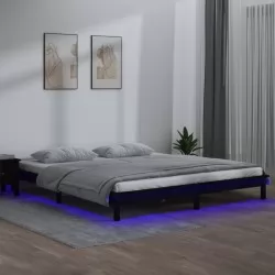 Рамка за легло с LED осветление черна 200x200 см масивно дърво