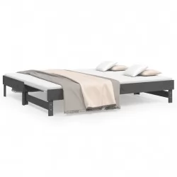 Разтегателно дневно легло, сиво, 2x(100x200) см, бор масив