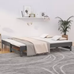 Разтегателно дневно легло, сиво, 2x(100x200) см, бор масив