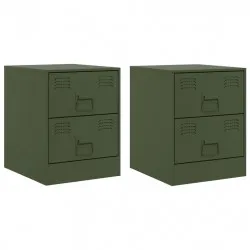 Нощни шкафчета, 2 бр, зелени, 34,5x39х44 см, стомана