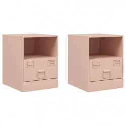 Нощни шкафчета, 2 бр, розови, 34,5x39х44 см, стомана