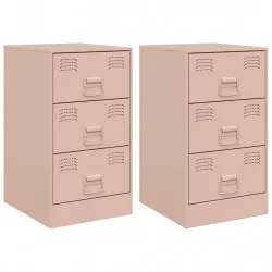 Нощни шкафчета, 2 бр, розови, 34,5x39x62 см, стомана