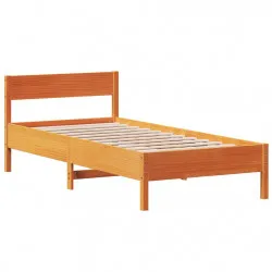 Рамка за легло с табла, восъчнокафяв, 100x200 см, масивно дърво