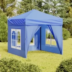 Сгъваема парти палатка със странични стени, синя, 2x2 м