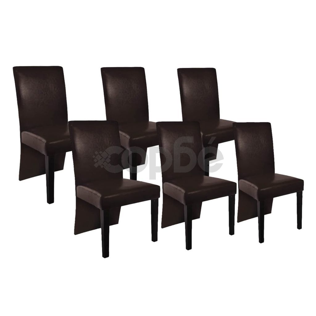 Трапезни столове, 6 бр, тъмнокафяви, изкуствена кожа