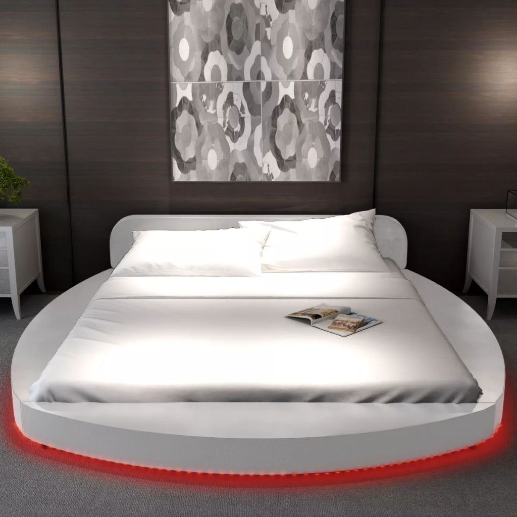 Легло с матрак, LED, бяло, изкуствена кожа, 180x200 см