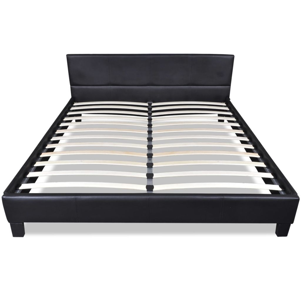 Легло с матрак, черно, изкуствена кожа, 140x200 см