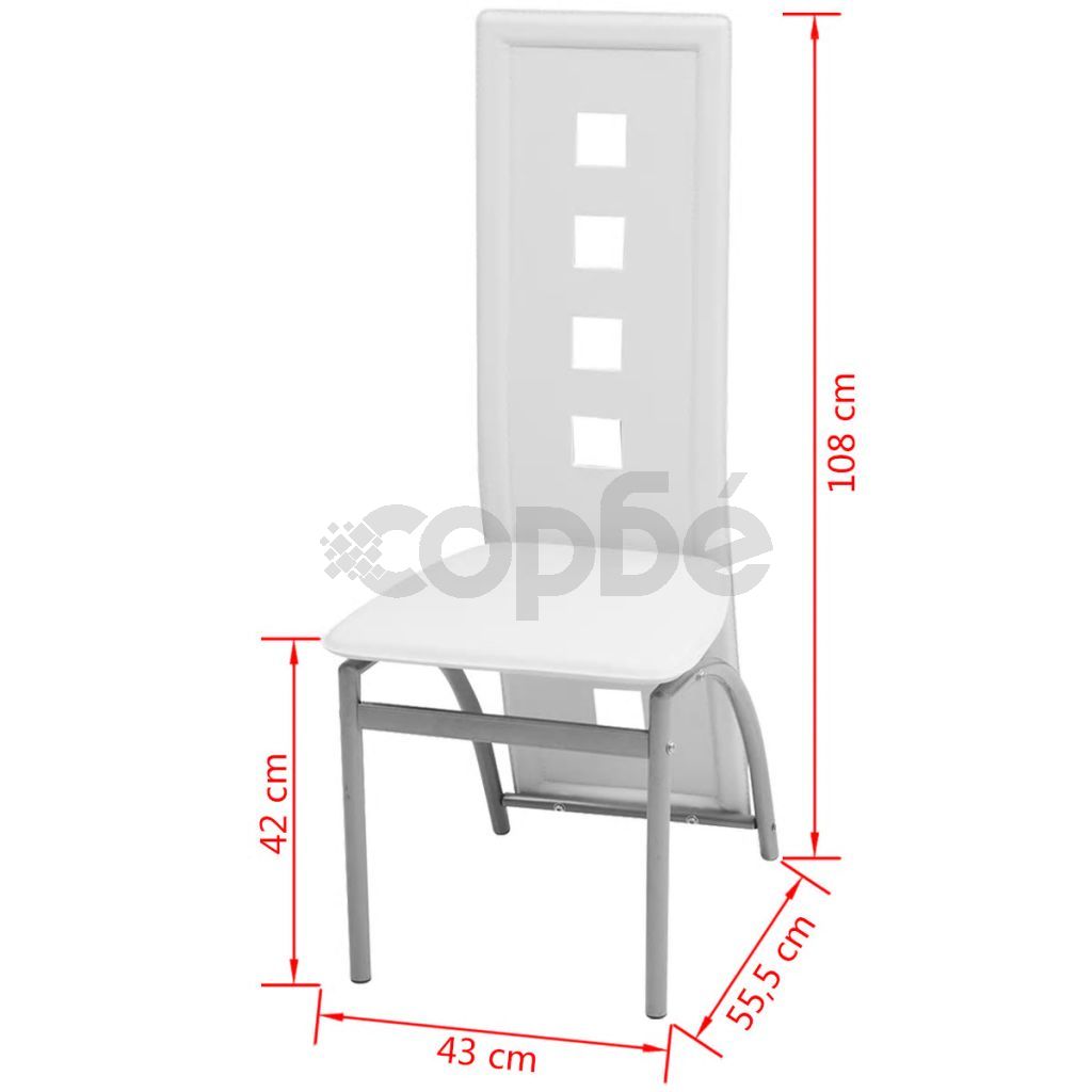 Трапезни столове, 6 бр, бели, изкуствена кожа