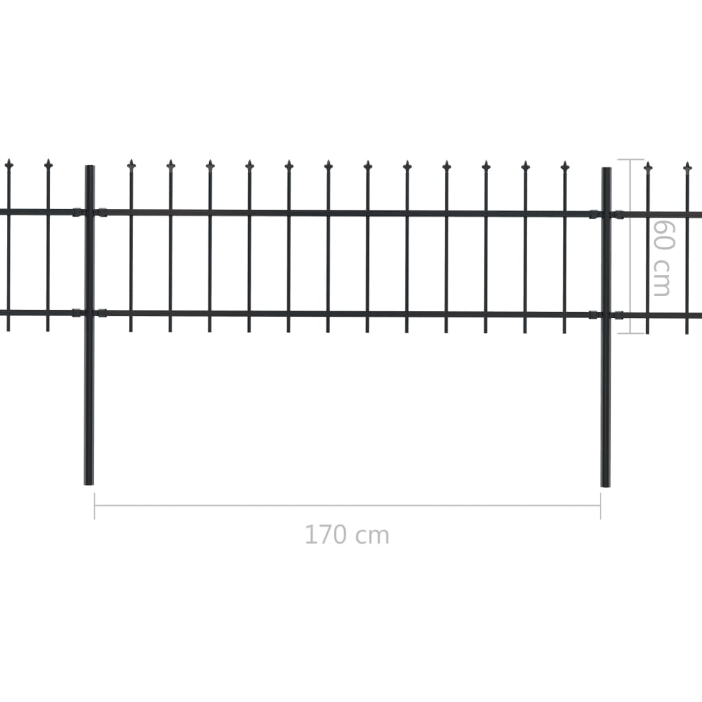 Градинска ограда с пики, стомана, 6,8x0,6 м, черна