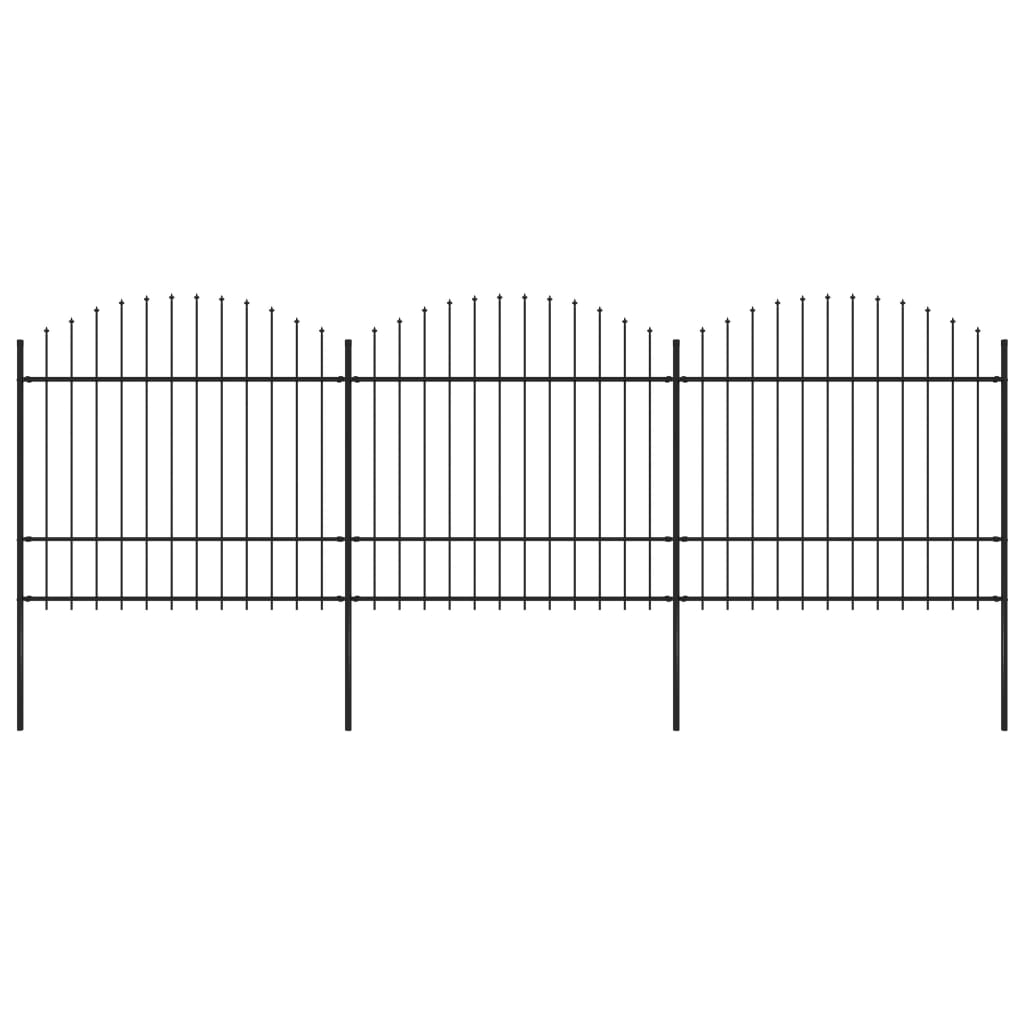 Градинска ограда с пики, стомана, (1,5-1,75)x5,1 м, черна