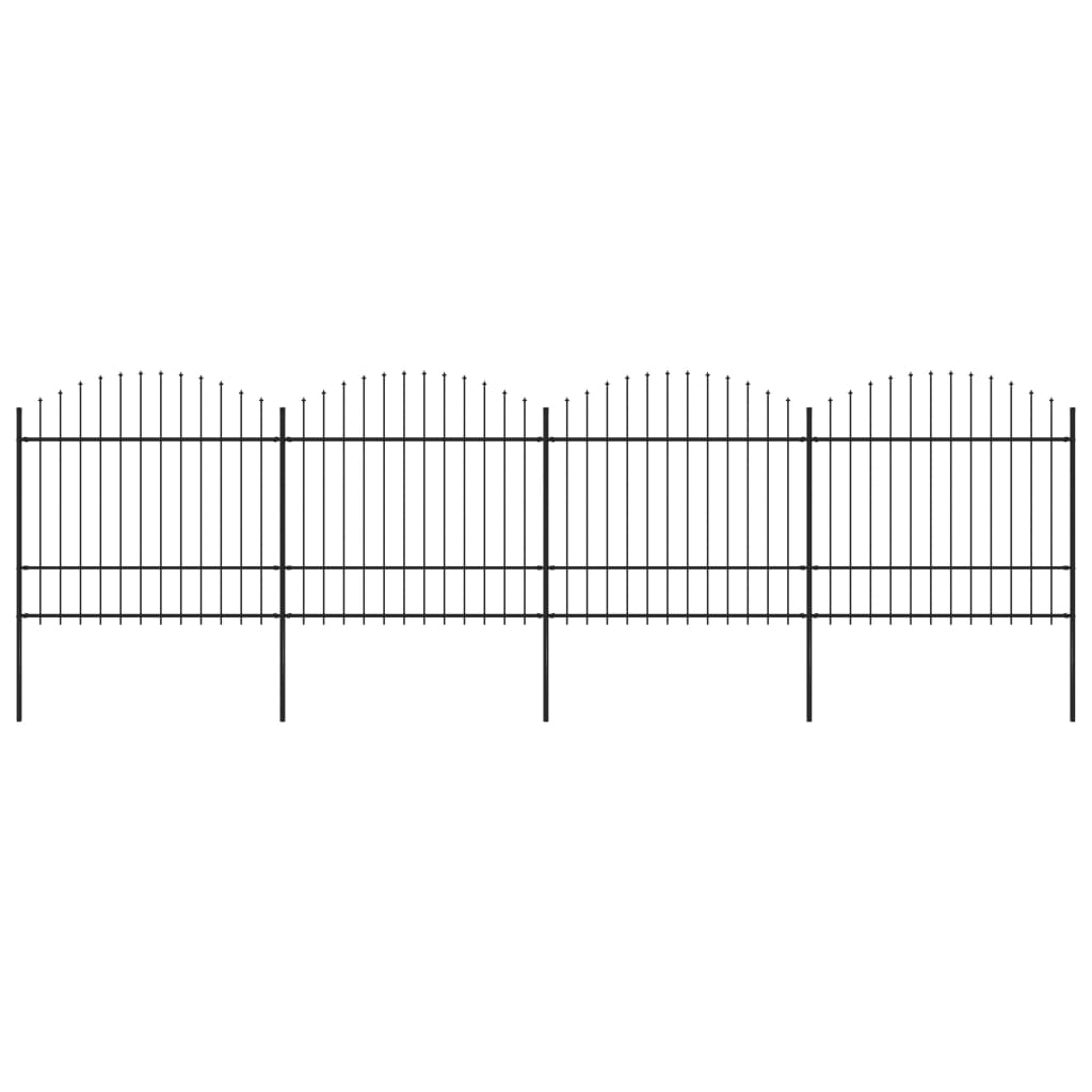Градинска ограда с пики, стомана, (1,5-1,75)x6,8 м, черна