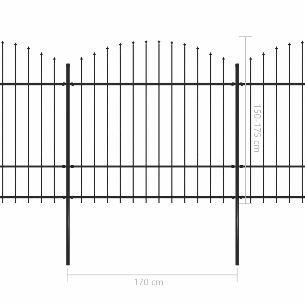 Градинска ограда с пики, стомана, (1,5-1,75)x11,9 м, черна