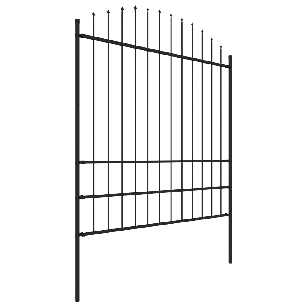 Градинска ограда с пики, стомана, (1,75-2)x13,6 м, черна