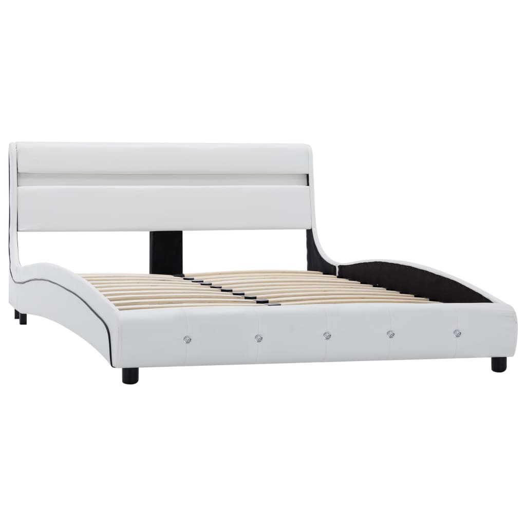 Рамка за легло с LED, бяла, изкуствена кожа, 120x200 cм