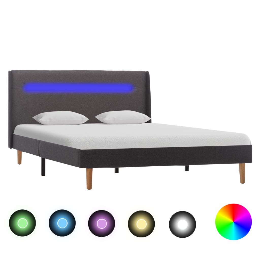Рамка за легло с LED, сива, текстил, 120x200 см