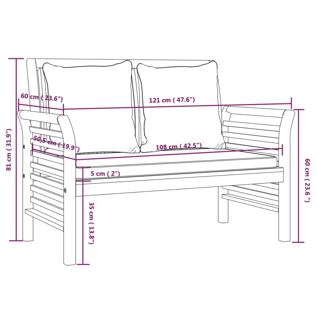 Градински лаундж комплект с възглавници, 4 части, масив акация