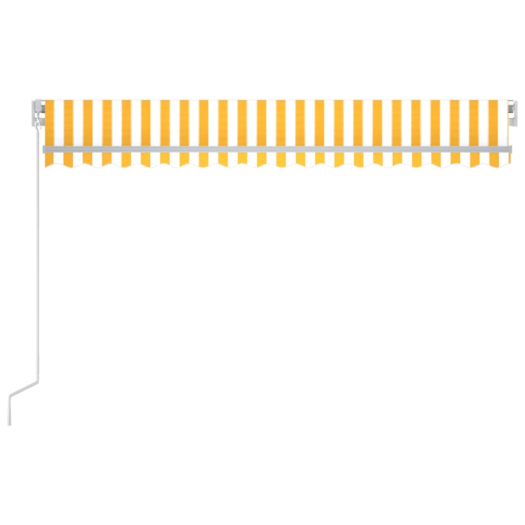 Ръчно прибиращ се сенник, 450x350 см, жълто и бяло