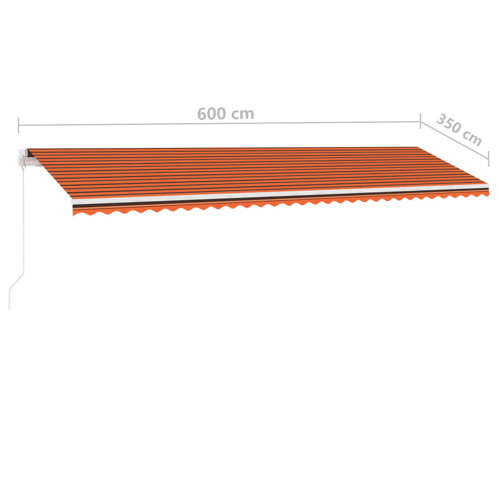 Ръчно прибираща се тента с LED, 600x350 см, оранжево и кафяво