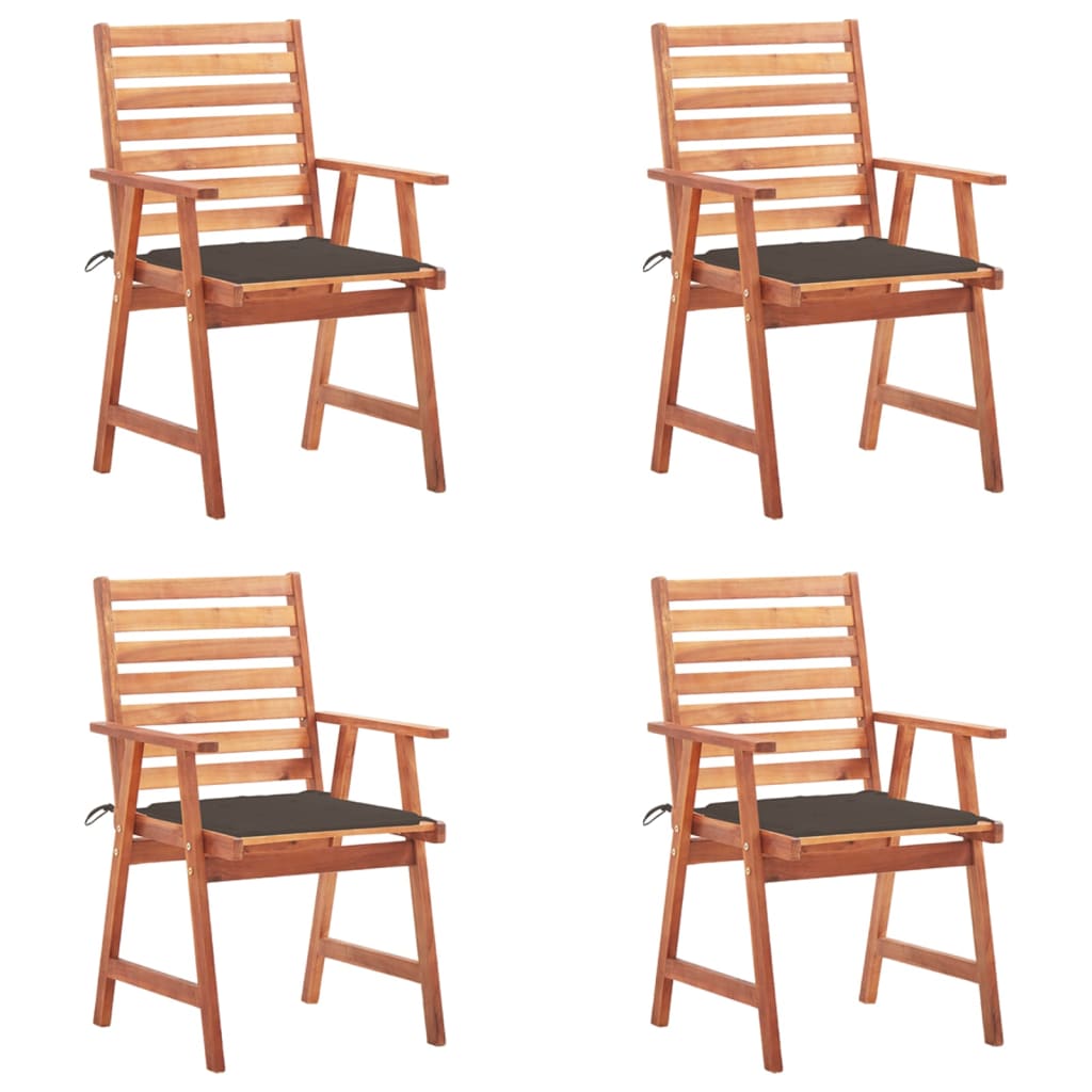 Градински трапезни столове, 4 бр, с възглавници, акация масив