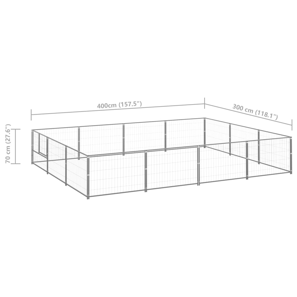 Клетка за кучета, сива, 12 м², стомана