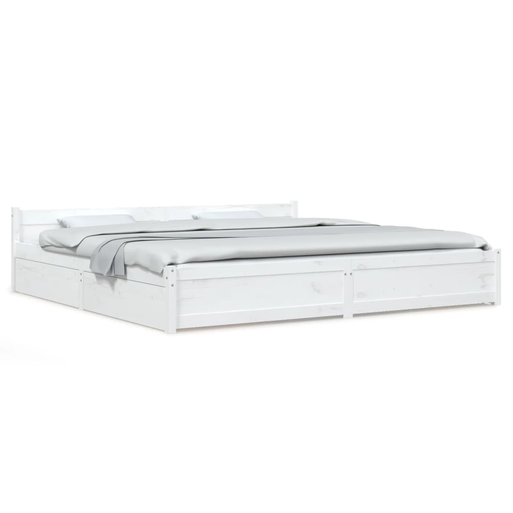 Рамка за легло с чекмеджета, бяла, 180x200 см, 6FT Super King