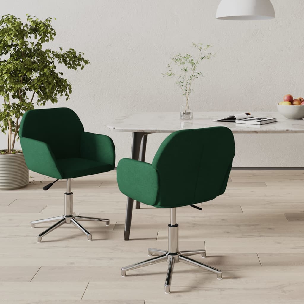 Въртящи се трапезни столове, 2 бр, тъмнозелени, текстил