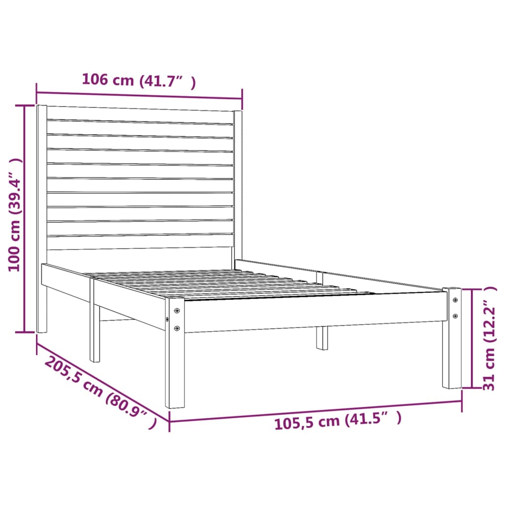 Рамка за легло, бяла, дърво масив, 100x200 см
