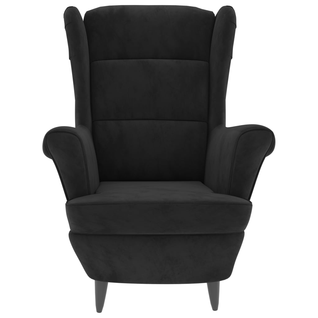 Фотьойл Wingback с табуретка, черен, кадифе