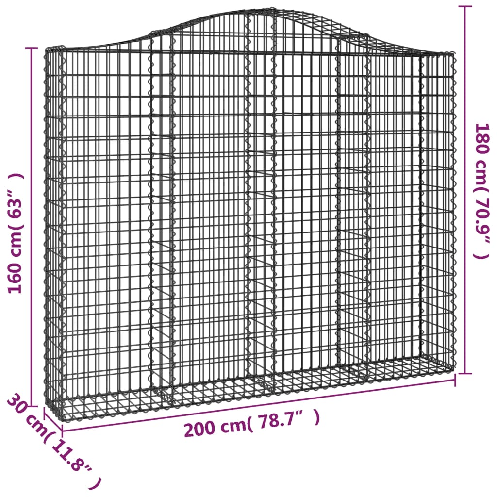 Габионни кошници арка 2 бр 200x30x160/180 см поцинковано желязо