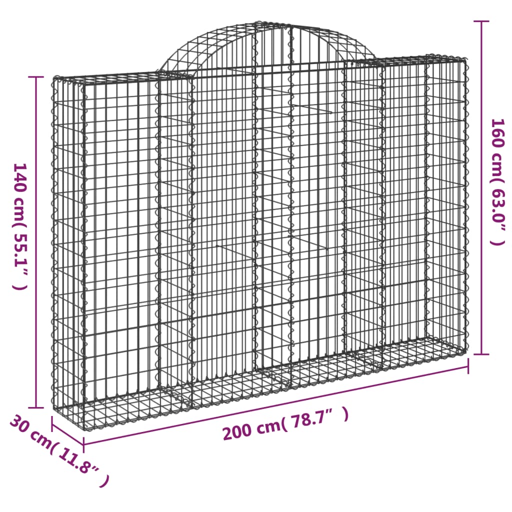 Габионни кошници арка 3 бр 200x30x140/160 см поцинковано желязо