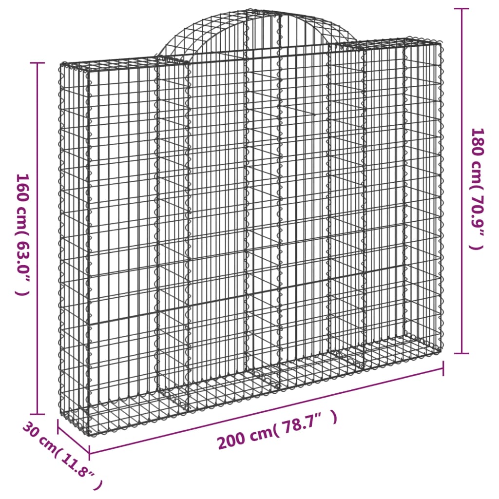 Габионни кошници арка 2 бр 200x30x160/180 см поцинковано желязо