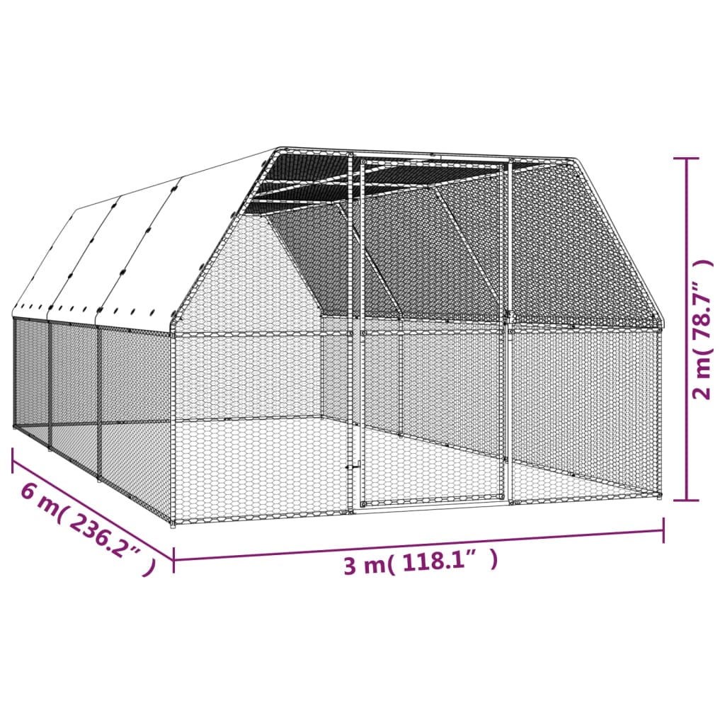 Външна клетка за пилета, 3x6x2 м, поцинкована стомана