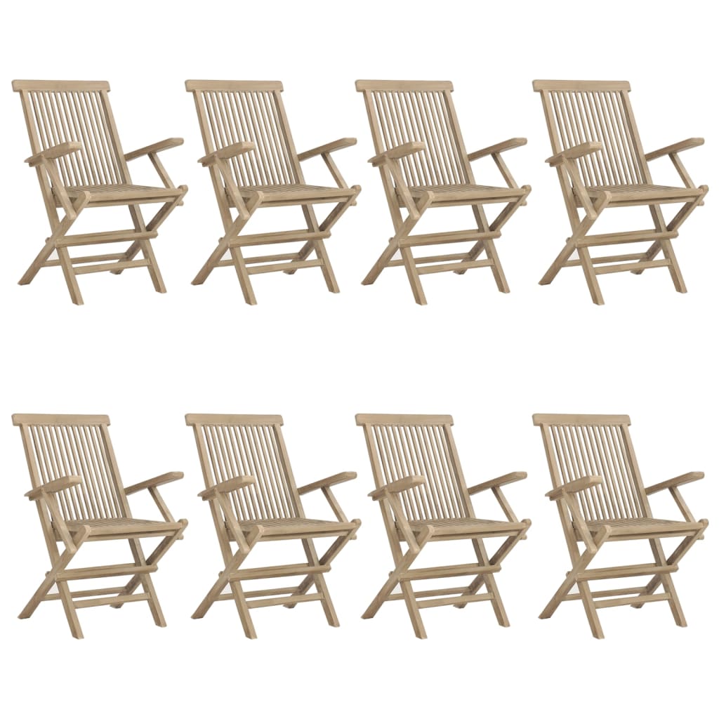 Сгъваеми градински столове, 8 бр, сиви, 56x61x89 см, тик масив