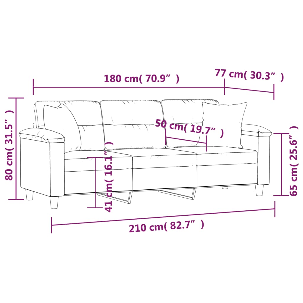 3-местен диван с възглавници кремав 180 см микрофибърен текстил