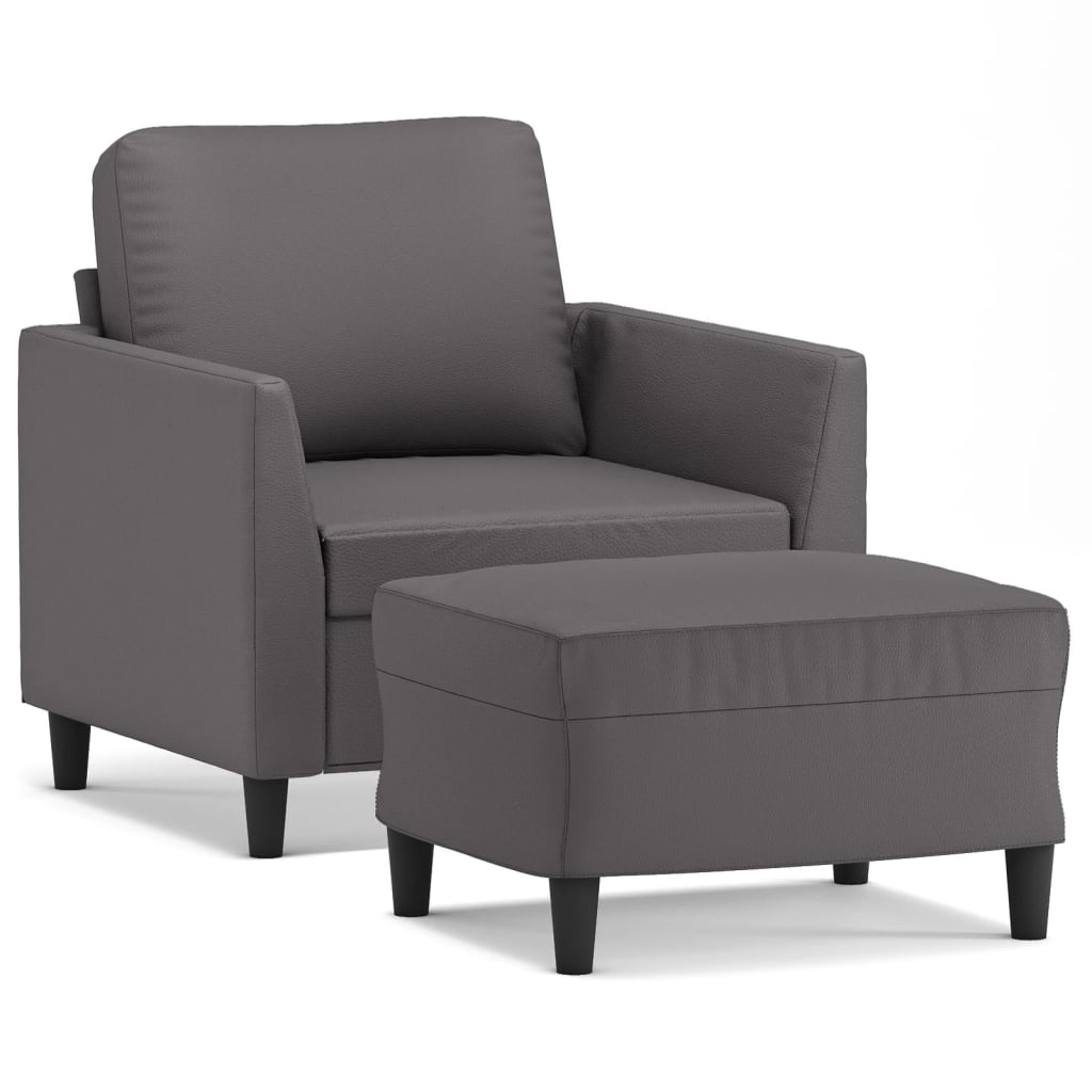 Кресло с табуретка, сиво, 60 см, изкуствена кожа