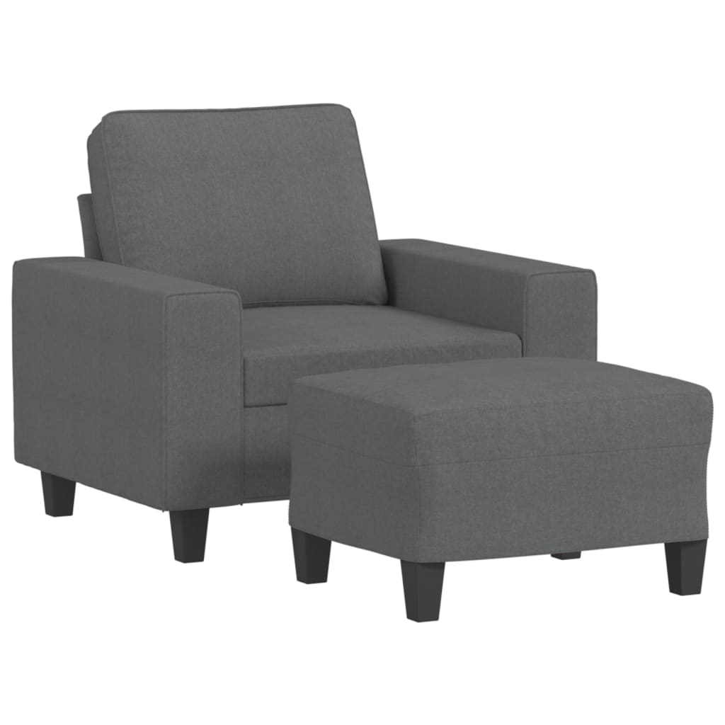 Кресло с табуретка, тъмносиво, 60 см, текстил