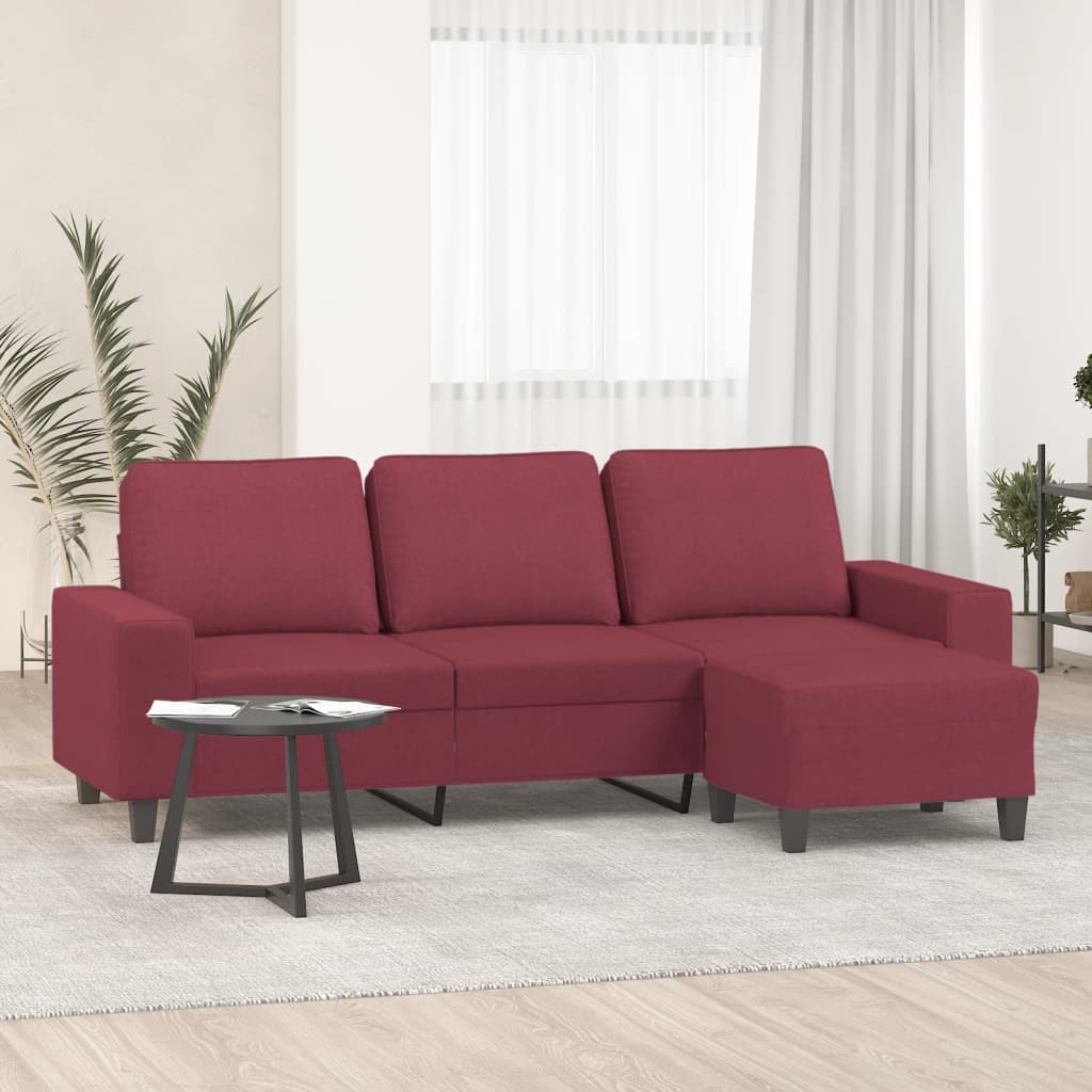 3-местен диван с табуретка, виненочервен, 180 см, текстил