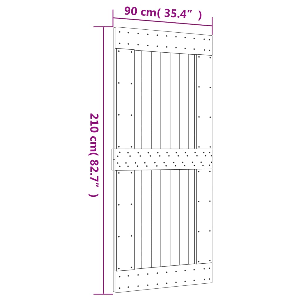 Плъзгаща врата с монтажни части, 90x210 см, борово дърво масив