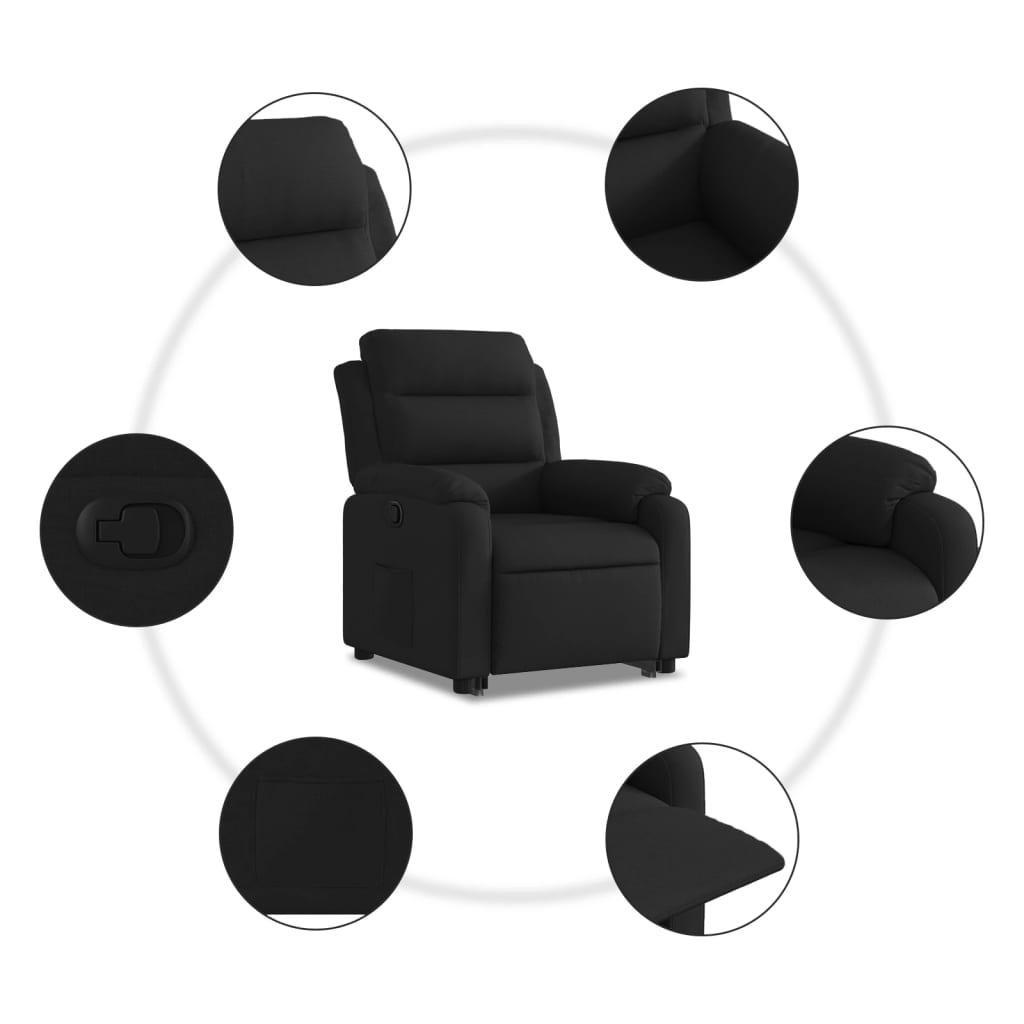 Изправящ реклайнер стол, черен, текстил
