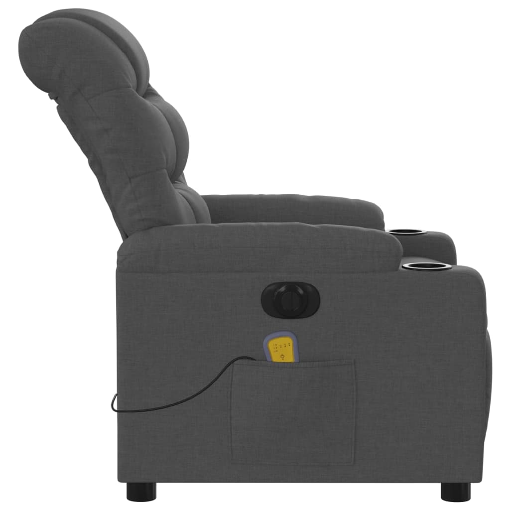 Електрически масажен реклайнер стол, тъмносив, текстил