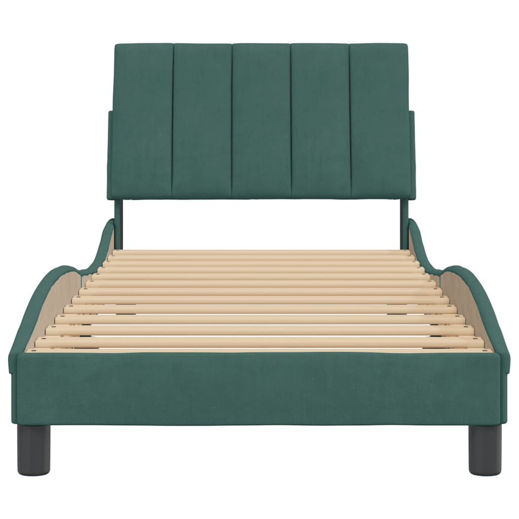 Рамка за легло, тъмнозелена, 90x190 см, кадифе