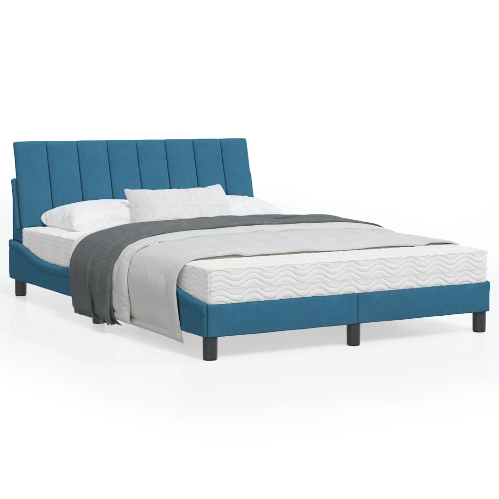 Рамка за легло с табла, синя, 140x200 см, кадифе