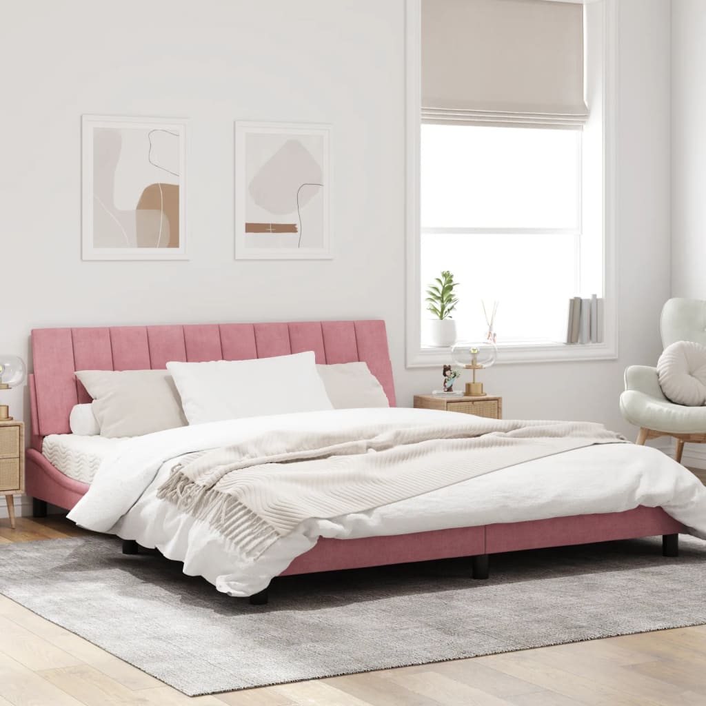 Рамка за легло с табла, розова, 180x200 см, кадифе